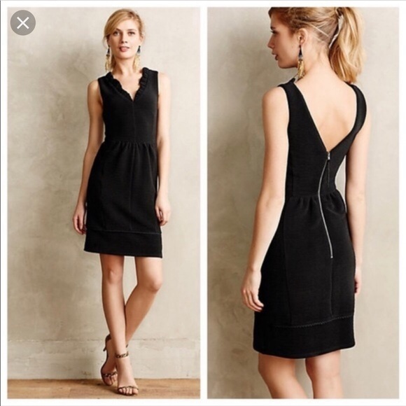 Anthropologie Dresses & Skirts - Anthropologie Maeve Black Ruffle V neck Ottoman